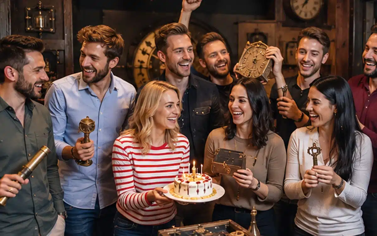 Groupe c&eacute;l&eacute;brant un anniversaire chez Escape On
